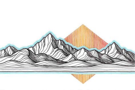 Line Drawn Mountains, Abstract Mountain Line Art, Line Mountain Drawing, Mountain Line Tattoo, Stylized Mountains, Mountain Drawing Simple, Line Art Mountains, Line Art Landscape, Mountain Line Drawing