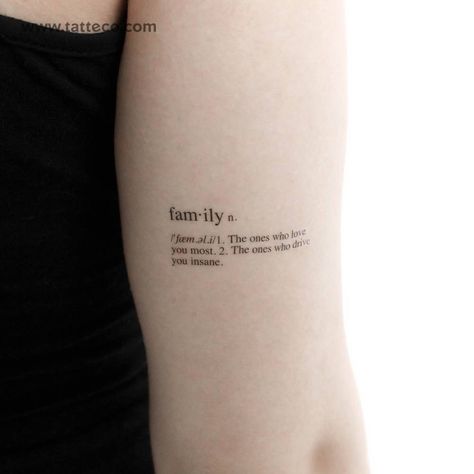 Word "family" meaning temporary tattoo located on the Word Definition Tattoo, Tattoos Meaning Family, Word English, Family Words, Word Definition, Tattoos Meaning, Family Meaning, English Word, Word Family