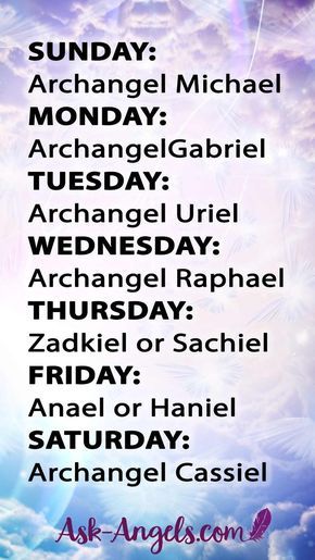 Seven Archangels of the Week! Sunday: Archangel Michael Monday: Archangel Gabriel, Tuesday: Archangel Uriel, Wednesday: Archangel Raphael, Thursday: Zadkiel or Sachiel, Friday: Anael or Haniel, Saturday: Archangel Cassiel #7archangels #archangels #ask Archangel Cassiel, Archangels Names, 7 Archangels, Seven Archangels, Archangel Prayers, Archangel Uriel, Angel Blessings, Angel Quotes, Angel Guide