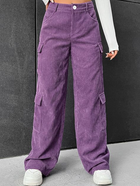 Purple Cargo Pants Outfit, Purple Jeans Outfit, Kargo Pants, Purple Dress Pants, Mauve Outfit, Purple Pants Outfit, Purple Cargo Pants, Loose Jeans Outfit, Corduroy Cargo Pants