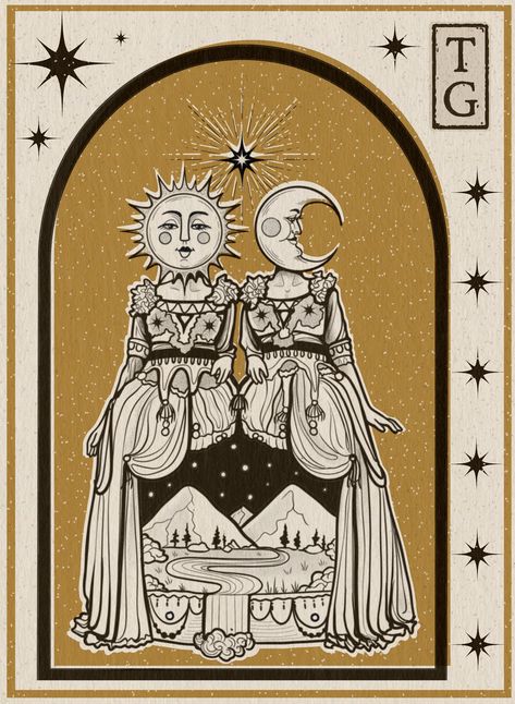 Vintage Sun And Moon Art, Sun And Moon Couple Art, Sun And Moon Pictures, Vintage Sun Art, Moon And Sun Aesthetic, Sun Moon Aesthetic, Sun And Moon Illustration, Folklore Merch, Sun And Moon Painting