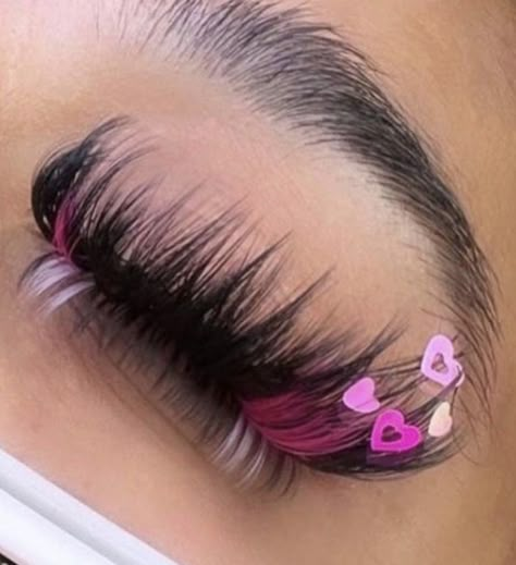 Pink Eyelash Aesthetic, Valentine Lashes Extensions, Halloween Lashes Extensions, Valentines Day Lash Extensions, Colorful Eyelash Extensions, Valentines Lash Extensions, Pink Lashes, Lash Maps, Colored Lashes