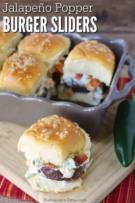 Jazz up your burger and make Jalapeno popper burger sliders for an extra kick.  This is the perfect size for parties, Game day and more. Jalapeno Popper Burger Recipe, Jalapeno Popper Burger, Mini Burgers Sliders, Burger Sliders Recipes, Roll Sliders, Bbq Party Food, Hawaiian Roll, Jalapeño Poppers, Recipes Air Fryer