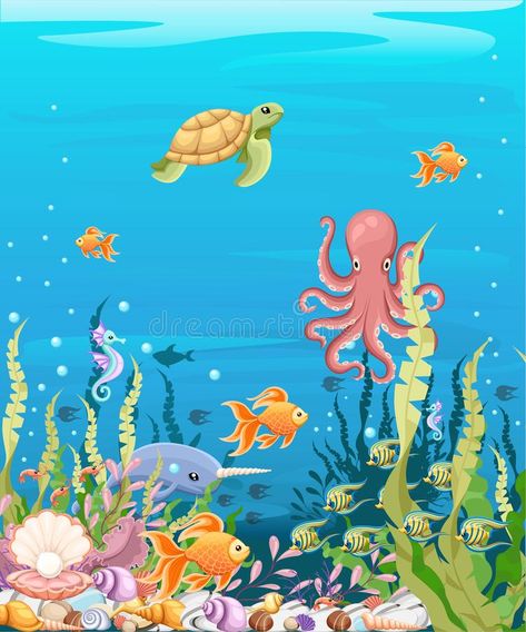 Fish Drawing For Kids, The Sea Background, Under The Sea Background, Underwater Drawing, Ocean Theme Classroom, Sea Drawing, Sea Background, Sea Quilt, Sea Illustration