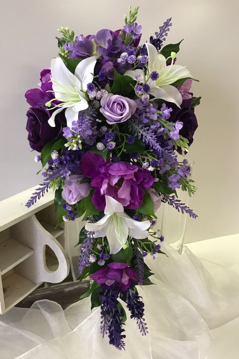 Purple And Lavender Flower Arrangements, Dark Purple Wedding Bouquets, Purple And White Flower Bouquet, Dark Purple Wedding Flowers, Dark Purple Prom Bouquet, Purple And Green Wedding Bouquets, Purple And Black Flower Arrangements, Purple And Silver Wedding Bouquet, Purple Green Bouquet