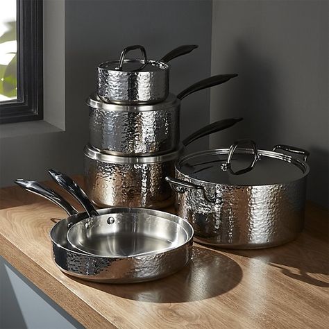 Crate and Barrel Fleischer and Wolf Seville Hammered Stainless Steel 10-Piece Cookware Set Cooking Ware, Black Dessert, Cookware Set Stainless Steel, Copper Cookware, Pots And Pans Sets, Stainless Steel Cookware, Chic Kitchen, Cast Iron Cookware, Shabby Chic Kitchen