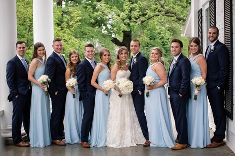 Group wearing Azazie  Kaleigh in sky blue Ice Blue Bridal Party, Ice Blue Bridesmaid Dress With Groomsmen, Azazie Sky Blue Bridesmaid Dresses, Baby Blue Bridal Party, Mist Blue Bridesmaid Dresses, Azazie Mist, Azazie Sky Blue, Ice Blue Bridesmaid Dresses, Bridesmaid Dresses Canada