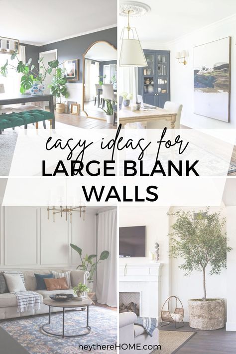 These large wall decor ideas will have you adding wall decor to that big blank wall in no time! How To Decor Walls In Living Room, Decor For A Large Living Room Wall, Large Wall In Dining Room Decor, Large Wall Decor Guest Room, How To Fill A Blank Wall Living Rooms, Living Room Large Wall Ideas, Living Room Dining Room Wall Decor, Living Room With Big Wall, Large Scale Photography Living Rooms