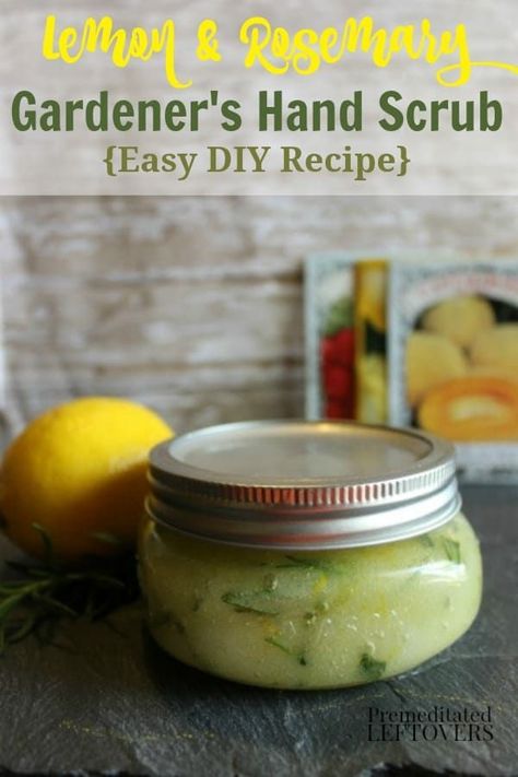 DIY lemon and rosemary gardener's hand scrub recipe made with fresh rosemary and real lemon and stored in a mason jar Hand Scrub Recipe, Gardeners Hand Scrub, Hand Scrub Diy, Dirty Hands, Homemade Scrub, Diy Kosmetik, Lemon Rosemary, Hand Scrub, Diy Scrub