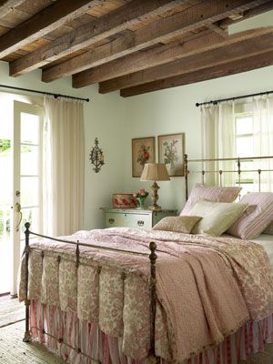 I love these colors. So very peaceful. Spare Bedrooms, Best Bedroom Paint Colors, Shabby Chic Decorating, French Style Bedroom, Farmhouse Room, French Farmhouse Style, French Country Bedrooms, French Bedroom, Cottage Bedroom