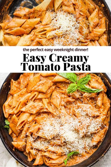 Tomato Cream Pasta Recipes, Creamy Pasta With Tomatoes, One Pot Creamy Pasta Recipes, One Pot Creamy Tomato Pasta, Easy Stovetop Pasta Recipes, Half And Half Pasta Recipes, 1 Person Pasta Recipes, Creamy Tomato Pasta Bake, Pasta With Creamy Tomato Sauce