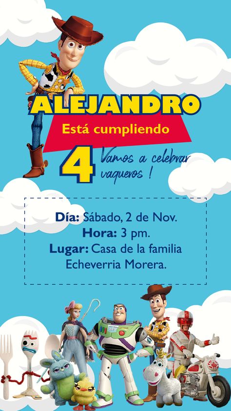 Invitación sencilla con motivo de Toy Story para enviar por celular. Geometric Invitations, Toy Story Theme, Happy Birthday Baby, Toy Story Birthday, Toy Story Party, Advertising Design, Toy Store, Toy Story, Enjoy Life