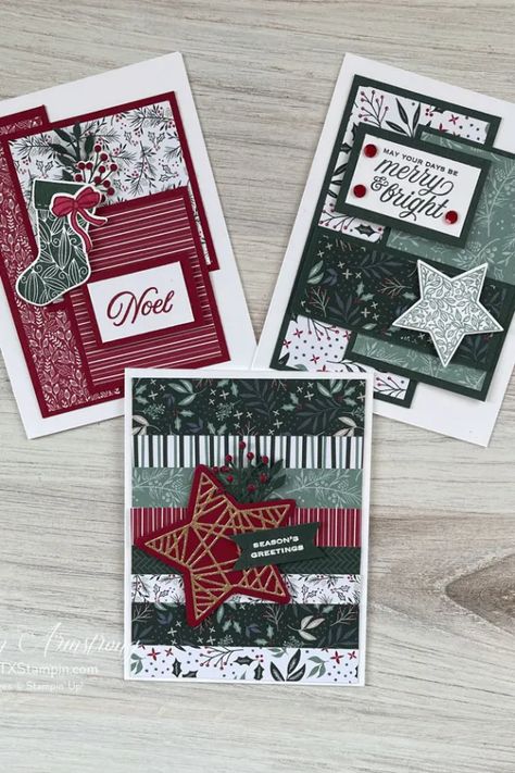 Scrapbook Christmas Cards, Stamped Christmas Cards, Simple Christmas Cards, Karten Design, Beautiful Christmas Cards, Homemade Christmas Cards, Stampin Up Christmas Cards, Christmas Card Crafts, Diy Christmas Cards