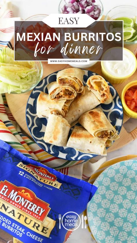 Craving a flavorful Mexican dinner but short on time? Say hello to @SavvySavingCouple's go-to solution: El Monterey® Signature Steak & Cheese Burritos! They're not just a meal, they're a lifesaver on busy days.   Quick, delicious, and perfect for the whole family. Plus, with the secret crispy skillet hack, dinner's never been easier!   #ad #frozenfoodmonth #easyhomemeals El Monterey Burritos Recipes, Burritos Recipes, Easy Burritos, Mexican Burritos, Seafood Dinner Recipes, Dip Recipes Appetizers, Savory Breakfast Recipes, Kid Approved Meals, Breakfast Recipes Sweet