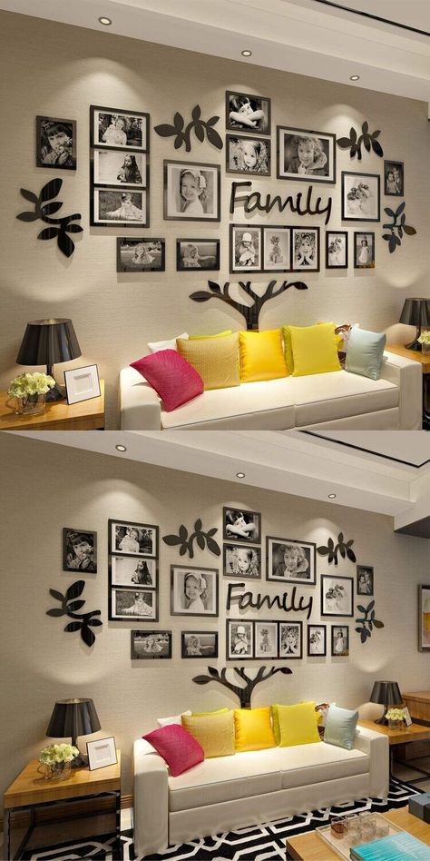 Family Tree Decals For Walls, Family Tree Wall Decor Living Room, Family Tree Home Decor, Family Tree Frame Ideas, Family Tree On Wall Ideas, Family Tree With Photos, Family Tree Picture Wall Ideas, Family Picture Wall Ideas Living Rooms Photo Displays, Family Tree Gallery Wall