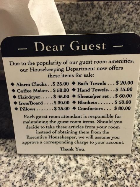 This Hotel Tired Of Guests Stealing Stuff Hotel Rules For Guests, Hotel Ideas For Guests, Hotel Amenities Ideas Guest Rooms Welcome Gifts, Hotel Hospitality Ideas, Cool Hotel Rooms, Hotel Room Ideas, Airbnb Guest Rooms, Airbnb Checklist, Air Bnb Tips