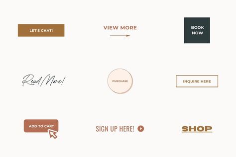 CTA buttons or call to action buttons are one of the most important features on your website. Find three easy ways to make your CTAs stand out on your own site! | Foil & Ink  #websitetips #showit Website Buttons Design, Cta Button Design Inspiration, Website Button Styles, Web Design Buttons, Cta Design Ideas, Cta Button Design, Website Button Design, Web Button Design, Call To Action Design