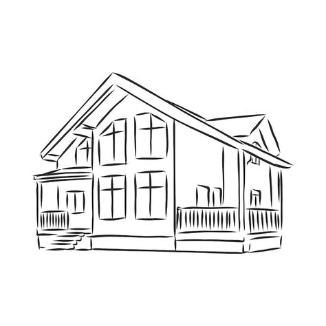 Cottage House Drawing Sketch, House Sketch Simple, Home Drawing Simple, Cottage Drawing Simple, Home Drawing Sketches, House Design Cartoon, Simple House Sketch, House Line Art, House Line Drawing