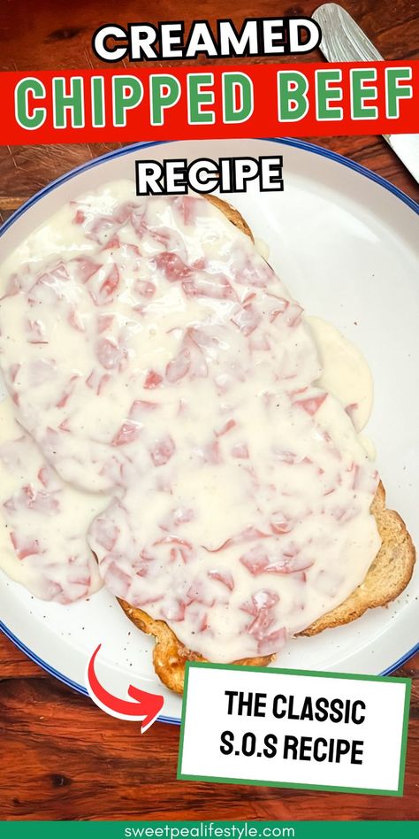 Enjoy a quick and comforting meal with this Easy Creamed Chipped Beef on Toast recipe! Featuring tender beef slices smothered in a creamy, savory sauce, this dish is a delicious throwback to simpler times. Perfect for breakfast or a cozy dinner, this recipe comes together in minutes and pairs perfectly with toast, biscuits, or even baked potatoes. Whether you're new to this classic or a longtime fan, this easy recipe is sure to become a staple in your home. Creamed Chipped Beef Recipe, Chipped Beef Recipe, Cream Chipped Beef Recipe, Creamed Chipped Beef On Toast, Chipped Beef On Toast, Beef On Toast, Creamed Chipped Beef, Dried Beef, Chipped Beef