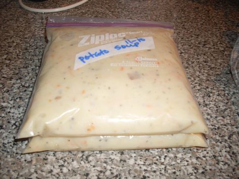 Potato Soup is Freezer Friendly Freezer Potatoes, Freezer Casseroles, Freezer Soups, Freezing Soup, Homemade Potato Soup, Baked Potato Soup Recipe, Bubble Recipe, Cream Of Potato Soup, Freezer Dinners