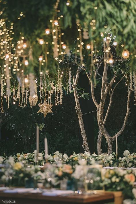 WedLuxe Magazine The Ultimate Celestial Wedding in Bali Ethereal Celestial Wedding, Starry Garden Wedding, Natural Whimsical Wedding, Forest Celestial Wedding, Star Night Wedding Theme, Celestial Green Wedding, Celestial Woodland Wedding, Star Light Wedding, Mythical Themed Wedding