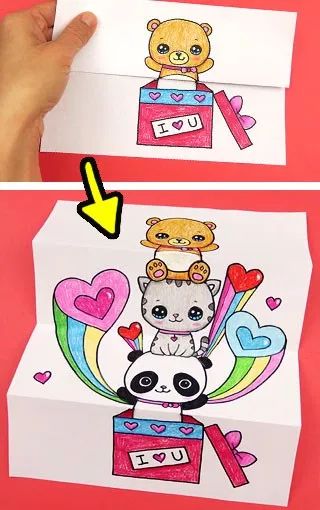 Cute And Fun Crafts, Folding Surprise Drawing, Folding Surprise, Draw So Cute, Free Gift Cards Online, Calendar Craft, Card Drawing, 수채화 그림, Paper Crafts Origami