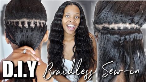 Braidless Sew-In Step By Step Tutorial - https://blackhairinformation.com/video-gallery/braidless-sew-in-step-by-step-tutorial/ Diy Sew In Hair Extensions, Braidless Sew In, Grow Black Hair, Healthy Hair Regimen, Sew In Extensions, Sew In Hair Extensions, Weave Extensions, Natural Hair Short Cuts, Protective Hairstyles For Natural Hair