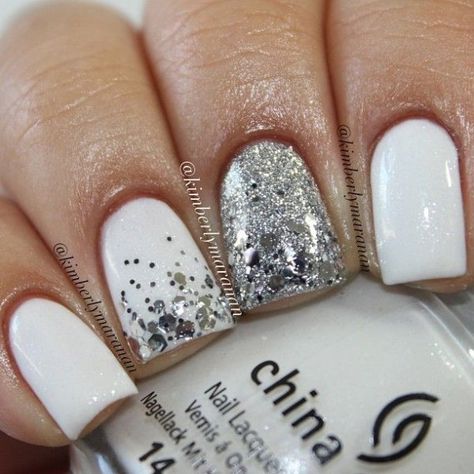 Wedding Nail Art Design, White And Silver Nails, Nail Art Wedding, Get Nails, Silver Nails, Prom Nails, Cute Nail Designs, Fancy Nails, Creative Nails