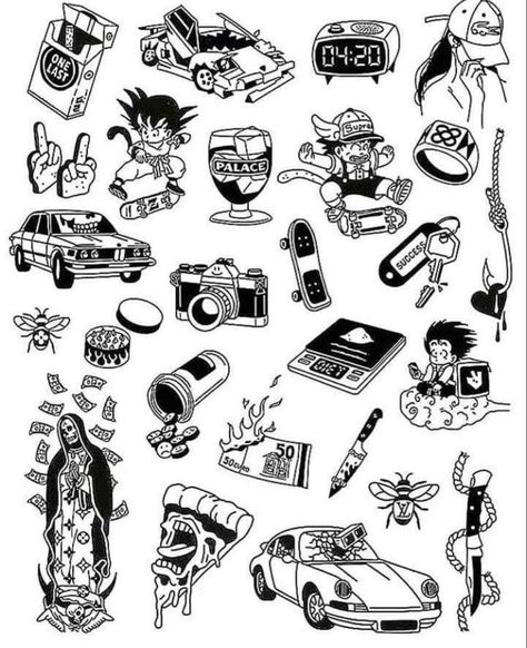 Flash Art Tattoos, Kunst Tattoos, Flash Tattoo Designs, Inspiration Tattoos, Tattoo Flash Sheet, Doodle Tattoo, Old School Tattoo Designs, Sketch Tattoo Design, Sketch Tattoo