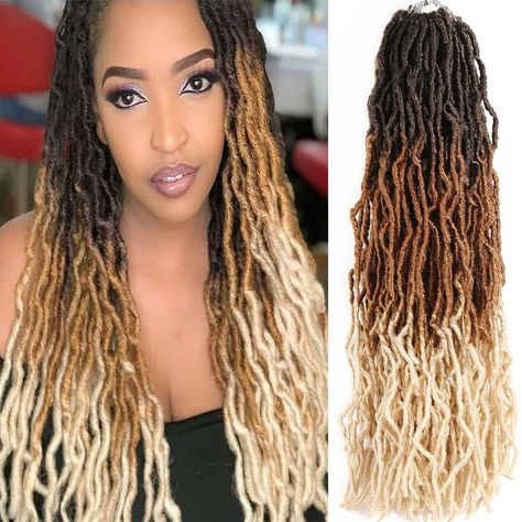 PRICES MAY VARY. 【Trendy Hair Style:】Gorgeous Soft Crochet Locs Hair , Fashion Goddess Locs Crochet Hair,100% Premium Synthetic Fiber,Fashion Three Tone Colored Crochet Hair For Black Women. 【Fashion Hair Color:】24inch Faux Goddess Locs Crochet Hair Pre Looped,Handmade Dyed Three Tone T1B/27/613,Black To Brown To White Blonde,Fashion Color,Looks Very Pretty! 【Crochet Loc Features:】 Soft Locs,Itch Free,No Stiff,Lightweight,No Smell,No Frizzy,Realistic,Natural Looking,Hand Made,Prelooped, Easy To Soft Locs Ombre, Ombre Soft Locs Black Women, Crochet Locs Hair, Wavy Faux Locs, Boho Goddess Locs, Goddess Locs Crochet, Faux Locs Styles, Crochet Faux Locs, Faux Locs Crochet