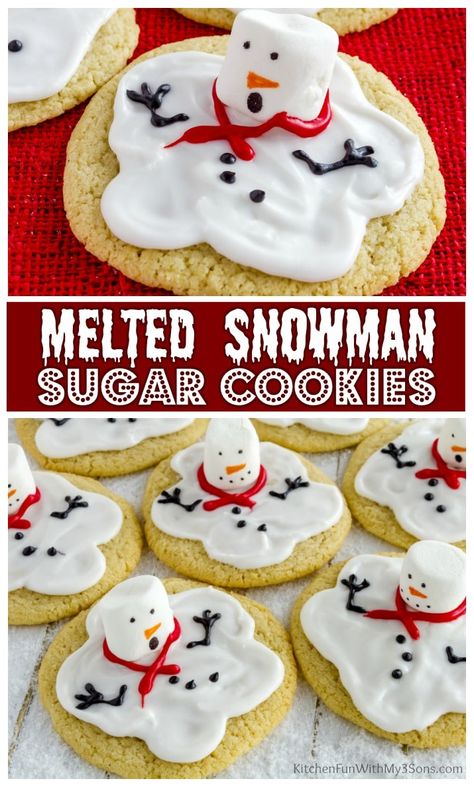 Melted Snowman Sugar Cookies Snow Man Sugar Cookies, Snowman Melting, Melting Snowman Cookies, Melted Snowman Biscuits, Melted Snowman Cupcakes, Christmas Cookies Melted Snowman, Melting Snowman Sugar Cookies, Cookies Box, Melted Snowman Cookies