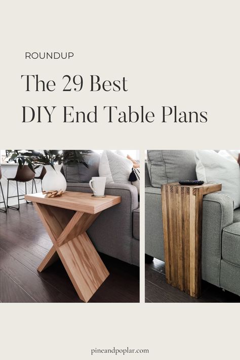 Looking for a new end table? Build one! We're sharing the best DIY end table plans on the internet today. Find your perfect plan and build your own side table this weekend! Slim End Tables Diy, How To Build End Tables, Diy Rectangle End Table, Diy Sofa End Table, Side Table Diy Living Room, Build End Table, Custom End Table, Modern Coffee Table And End Tables, End Table For Sectional Couch