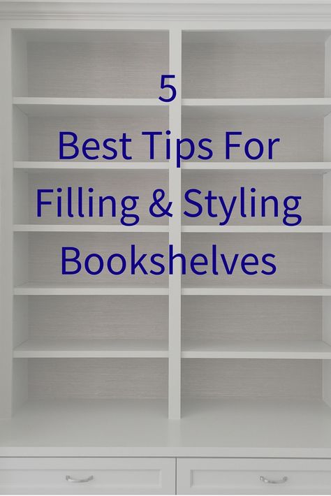 Bookshelf Styling Tips | carlaaston.com Built In Shelves Office Decor, Practical Bookshelf Styling, Bookcase Decoration Ideas, Wall Niche Bookshelves, Bookcase Placement In Living Room, Bookcases Decorating Ideas, How To Style A Library, How To Style Deep Built In Shelves, How To Display Family Photos On Book Shelves