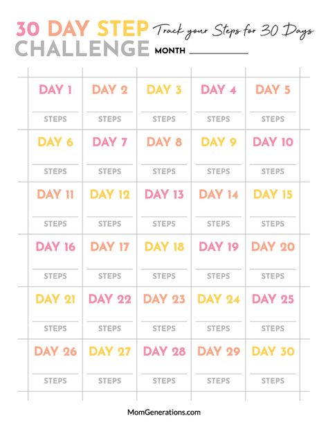 30 Day Walking Challenge 30 Day Steps Challenge, 31 Day Walking Challenge, Step Challenge Ideas, Walking Steps Challenge, Walking Chart Printable, 30 Day Walking Challenge For Beginners, Step Count Challenge, 30 Day Walking Challenge Printable, Blank 30 Day Challenge Template