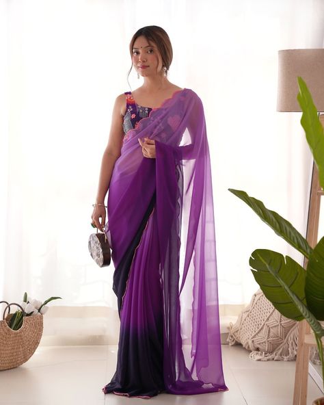 Purple Color Saree, Multicolor Saree, Ombre Saree, Blouses Designs, Saree Bollywood, Bollywood Dress, Indian Saree Blouse, Indian Saree Blouses Designs, Simple Sarees