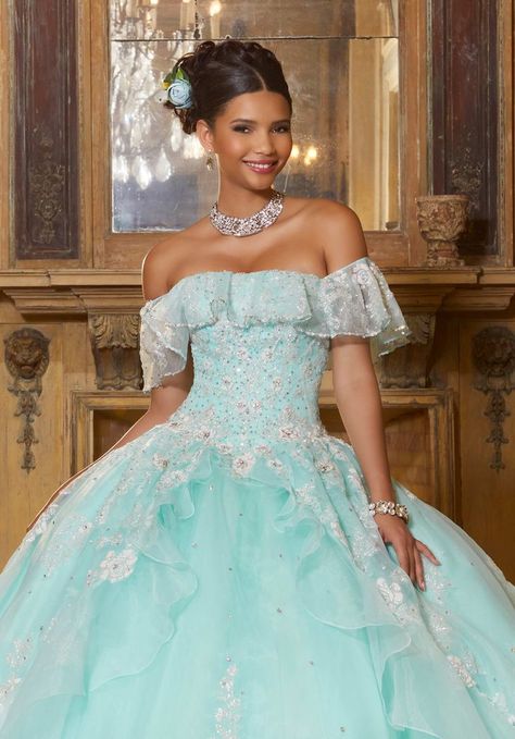 Aqua Quinceanera Dresses, Glitter Corset, Organza Ball Gown, Quinceanera Themes Dresses, Long Mermaid Dress, Quinceñera Dresses, Sheath Wedding Dress Lace, Tulle Sleeves, Trumpet Gown