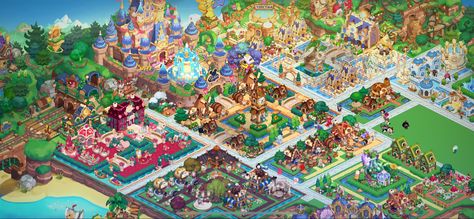 Crk Landmarks Ideas, Starry Dream Station Crk, Crk Entrance Layout, Crk Kingdom Layout Ideas Entrance, Cookie Run Kingdom Layout Full, Cookie Kingdom Layout Ideas, Cookierun Kingdom Layout, Cookierun Kingdom Town Design, Cookie Run Layout