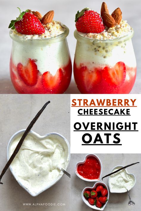 Healthy Strawberry Cheesecake Overnight Oats Overnight Oats Herbalife, Herbalife Pancakes, Healthy Strawberry Cheesecake, Healthy Brekkie, Strawberry Cheesecake Overnight Oats, Cheesecake Overnight Oats, Overnight Oats Recipe Easy, Night Oats, Best Overnight Oats Recipe