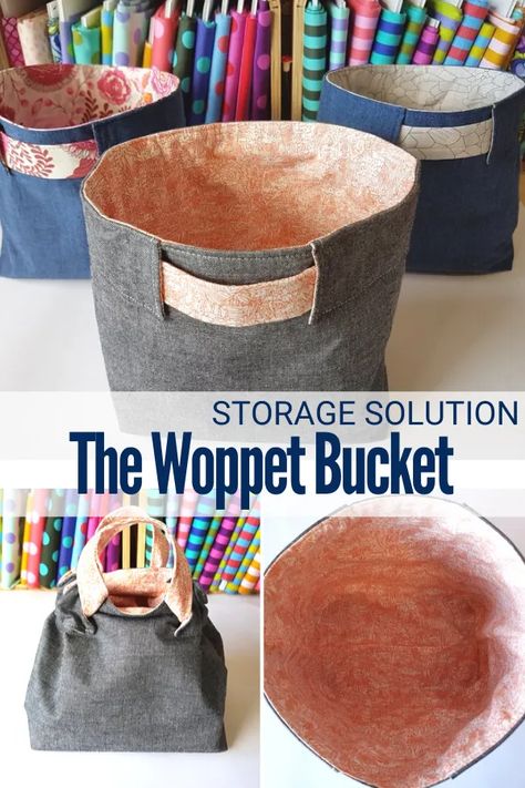 Bucket Sewing Pattern, Woppet Bucket Tutorial, Sewing Pattern Basket, Knitting Bags To Sew, Yarn Project Bag Sewing Pattern, Free Bucket Bag Sewing Pattern, Basket Patterns Sewing, Knitting Project Bags To Sew Free Pattern, Project Bag Sewing Pattern Free