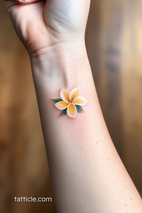 Plumeria Tattoo Meaning: Stunning Ideas You Need to See Now - Tatticle Yellow Plumeria Tattoo, Turtle And Frangipani Tattoo, Plumeria Tree Tattoo, White Plumeria Tattoo, Frangipani Tattoo Colour, Ohana Plumeria Tattoo, Maui Hawaii Tattoo Ideas, Hibiscus Plumeria Tattoo, Hawiian Flower Tattoo