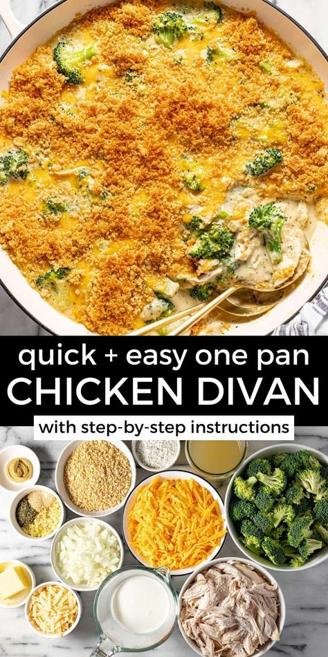 The Best Chicken Divan Recipe Creamy Shredded Chicken Recipes, Shredded Chicken Skillet Recipes, Best Chicken Divan, Shredded Chicken Cream Cheese, Chicken Divan Casserole, Chicken Divan Recipe, Creamy Cheese Sauce, Chicken Divan, 2024 Recipes