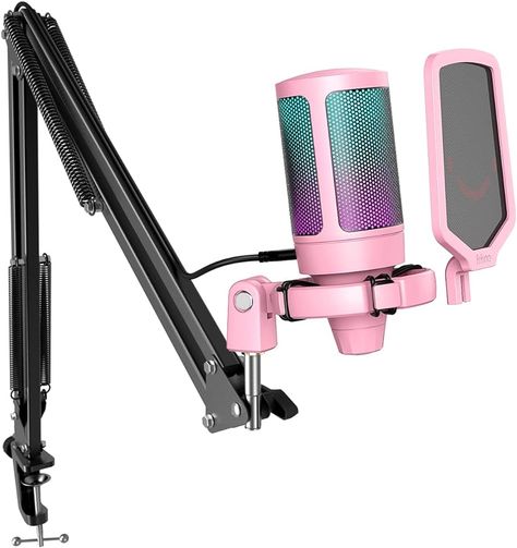 Amazon.com: FIFINE Gaming USB Microphone Kit, PC Streaming Recording Computer RGB Microphone Set for Podcasting, Singing, YouTube, Condenser Cardioid Mic with Quick Mute, Gain Knob-A6T Pink : Electronics Pink Computer, Computer Camera, Usb Microphone, Electronic Musical Instruments, Gaming Room Setup, Video Accessories, Wearable Technology, Tv Videos, Microphones