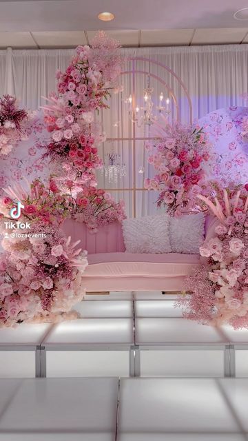 Pink Engagement Theme, Pink Engagement Party Decorations, Pink Debut Backdrop, Pink Debut Theme Backdrop, Pink Nikkah Decor, Pink Engagement Decor, Loza Events, Pink Backdrop Ideas, Debut Backdrop