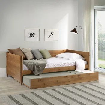 Mid Century Modern Daybed, Mid Century Daybeds, Daybed Room, Twin Daybed With Trundle, Modern Daybed, Twin Trundle, Murphy Bed Plans, Wood Daybed, Office Guest Room