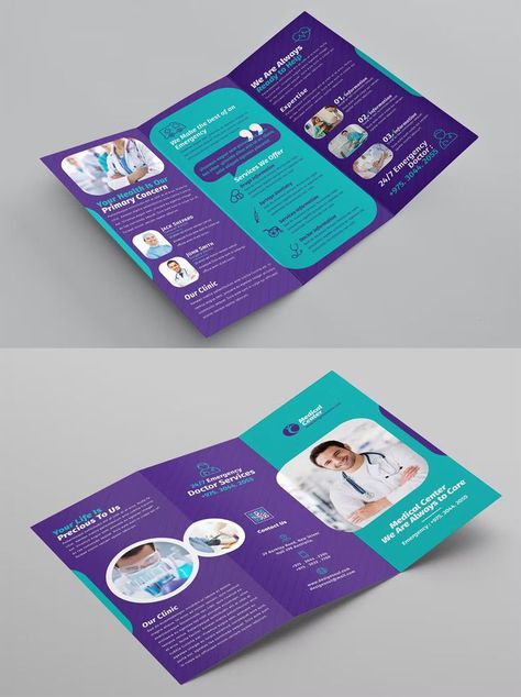 Medical Trifold Brochure Template InDesign INDD & IDML Medical Catalog Design, Medical Brochure Design, Health Brochure, Folding Brochure, Beauty Brochures, Leaflet Layout, Unique Brochures, Leaflet Template, Medical Brochure