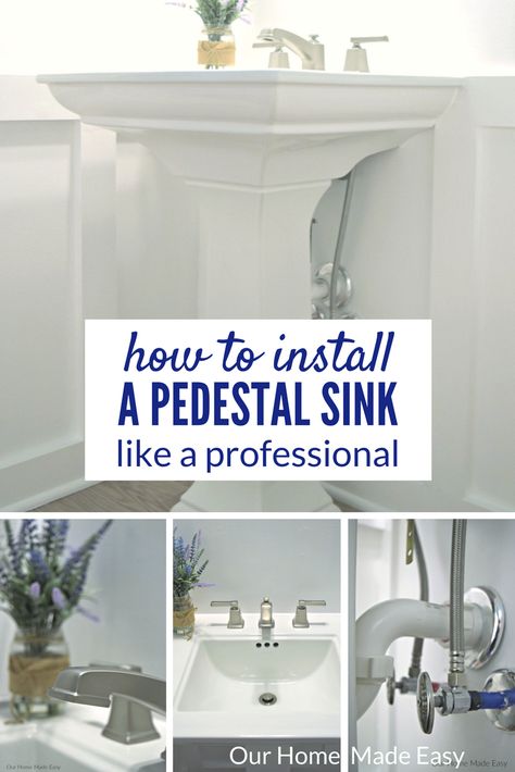 Here is an easy how to install a pedestal sink. Includes how to remove existing sink and replacing the faucet Pedastle Sink Bathroom Ideas, Pedistal Sink, Pedastal Sink, Bathroom Pedestal Sink, Diy Porch Decor, Diy Window Treatments, Diy Home Accessories, Pedestal Sink, Diy Window