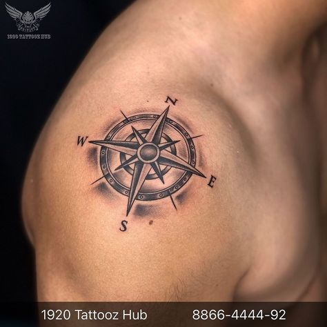 Compass Tattoo Design Sketches, Compass Tattoo Design Men Forearm, 3d Compass Tattoo, Compass Tattoo Design Men, Compass Tattoo Sketch, Nature Compass Tattoo, Compass Tattoos Arm, Tattoo On The Shoulder, 3d Tattoo Ideas