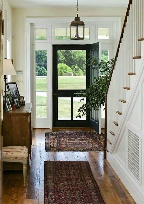 Farmhouse Foyer Entryway, Hallways Decor, Farmhouse Foyer Lighting, Farmhouse Foyer, Entryway Stairs, Foyer Lighting Fixtures, Farmhouse Front Door, Rustic Entryway, Farmhouse Entryway