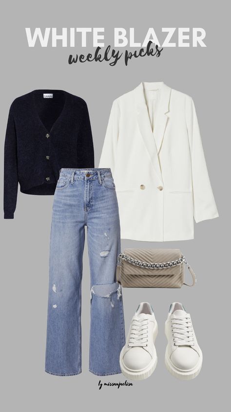 Oversized Blazer Outfit White, Oversize White Blazer Outfit, Outfit Blazer Blanco Casual, How To Style A White Blazer, Oversized White Blazer Outfit, White Oversized Blazer Outfit, White Blazer Casual, White Blazer Outfit Casual, Oversized Blazer Street Style