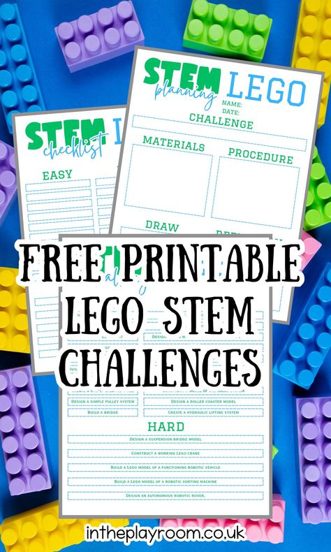 STEM LEGO Challenges With Free Printable - In The Playroom Lego Stem Activities, Lego Stem Challenge, Lego Stem, Homeschool Stem, Elementary Stem Activities, Lego Challenge, Stem Lesson, Interlocking Bricks, Stem Challenge